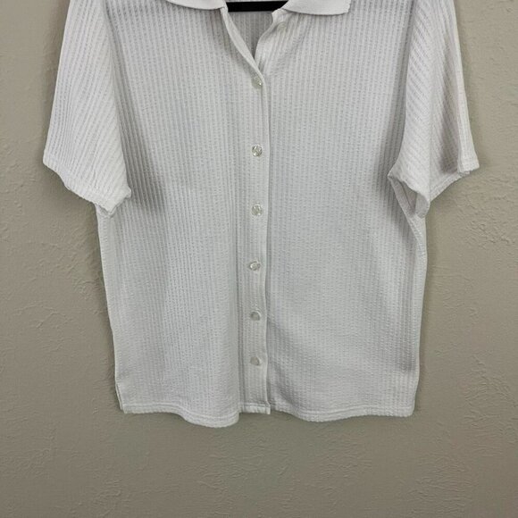 90s white ribbed button up shirt - Picture 3 of 8